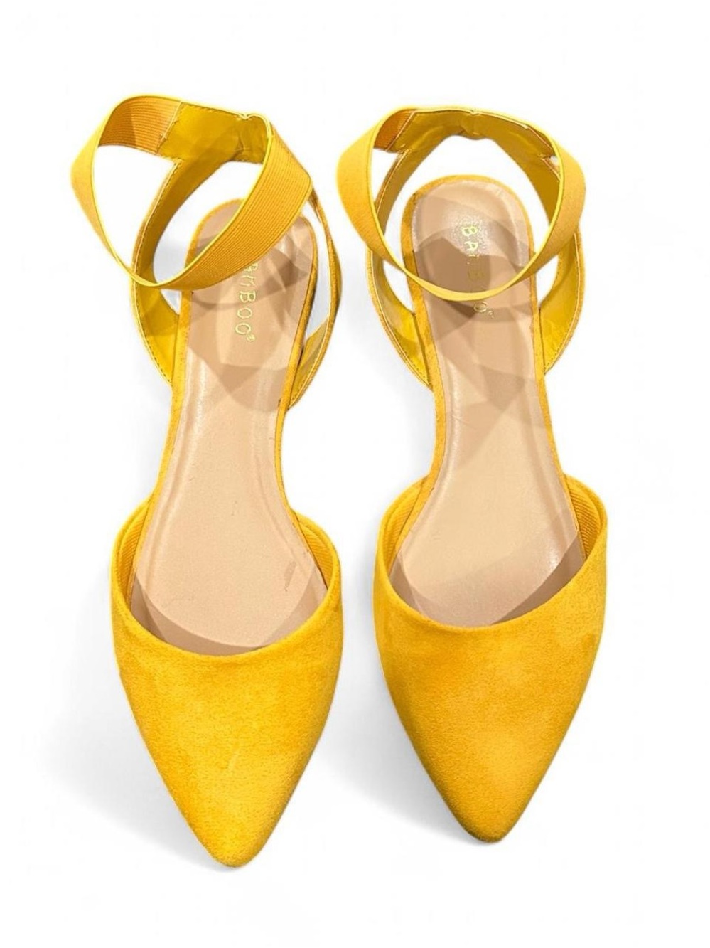 BAMBOO Yellow Pointed Toe Ankle Strap Flats